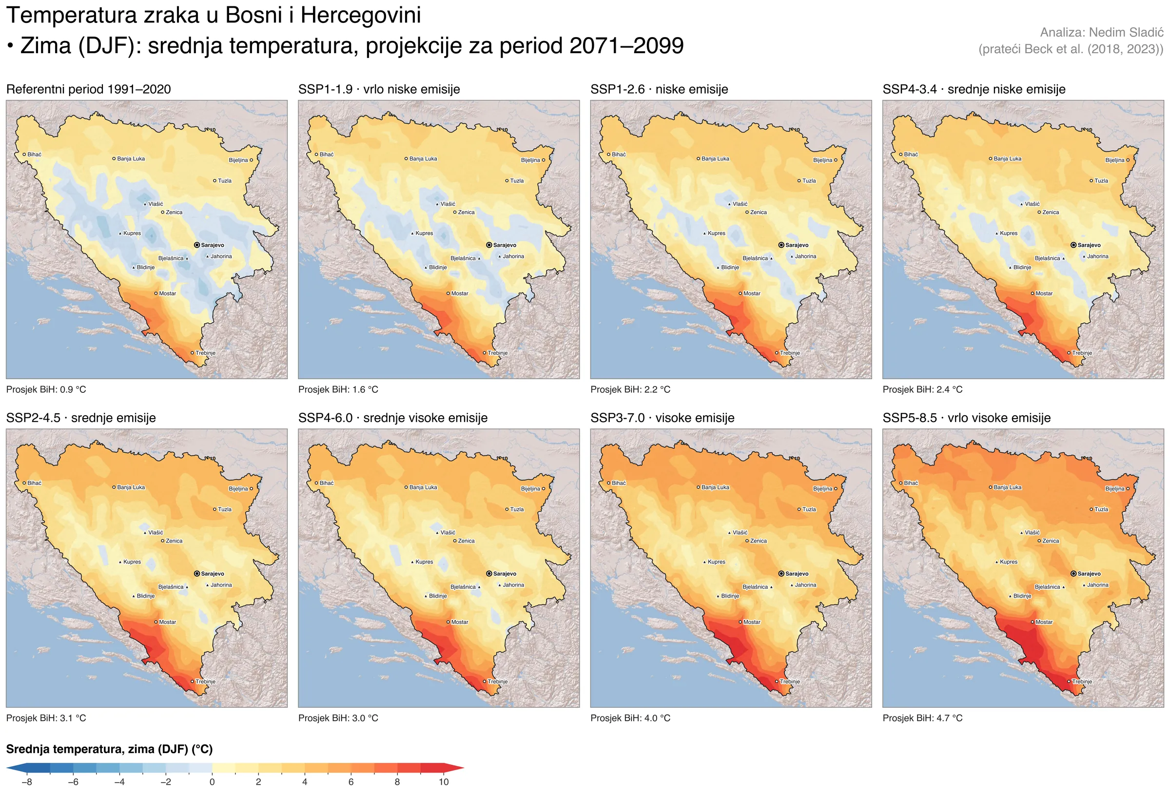Karte srednje sezonske temperature
